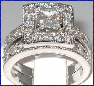   33 Ct. Princess Cut Cubic Zirconia Engagement Wedding Ring Set  SIZE 5