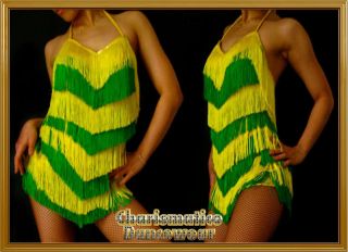 Green Yellow Salsa SAMBA Latin FRINGE Swing dance dress