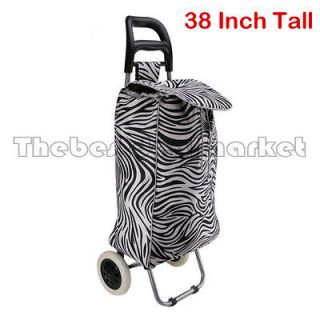   Rolling Shopping Cart Laundry Grocery Basket 2 Wheel Canvas Bag