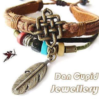 Newly listed Ethnic bracelet hemp leather feather pendant Dan Cupid 