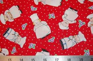 VIP Fabric Kitchen Capers Chef Chefs on Red White Dot Rolling Pin 