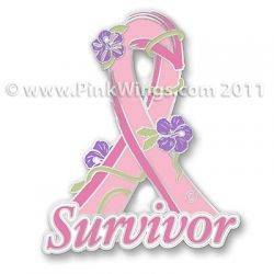 NEW Breast cancer Pink Ribbon Flower SURVIVOR pin 
