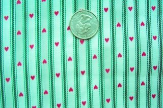 FABRIC ~TICKING CREAN WITH GREEN & TINY RED HEARTS,FQ