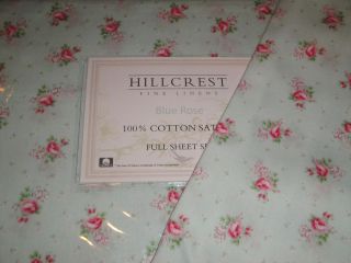 Hillcrest COTTAGE CHIC SHABBY PINK BLUE ROSE FULL Sheet SET Floral 