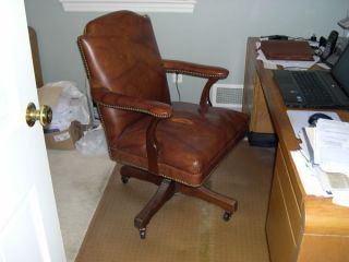 Vintage Leather Executive Office Chair with Brass Nails