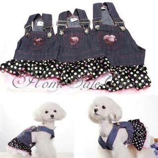 Pet Dog lovely Apparel Clothes Clothing Costume Jeans Denim Lace Heart 