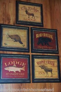 Rustic Signs Lodge Decor Bear Elk Beaver Moose Fish country cabin 