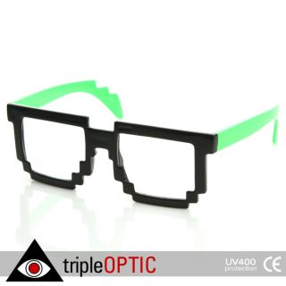   Nerd Gamer Color 2 Tone Clear Lens Pixel Glasses (Black Green