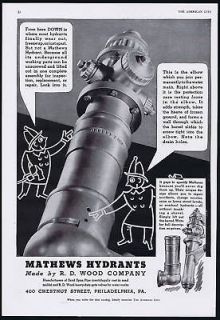 1940 Mathews Fire Hydrants Firemen Never Dig Up Ad