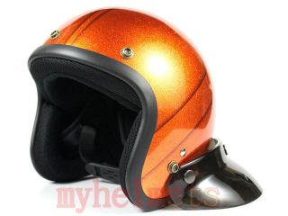Orange Old School Metal Flake Open Face Helmet Scooter Motobike 