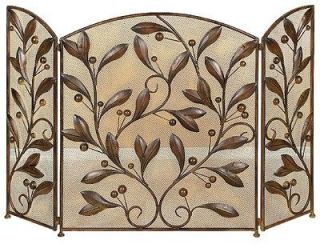   BRANCH Modern FIREPLACE SCREEN Solid Metal Art Fire Chic MESH Olive