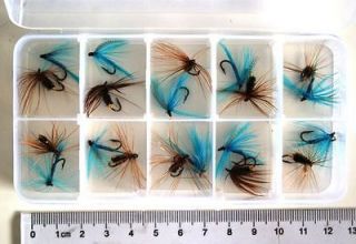   20 pcs Blue Brown Trout NYmph Flies Fly Fishing DRY HOOK in Box L321