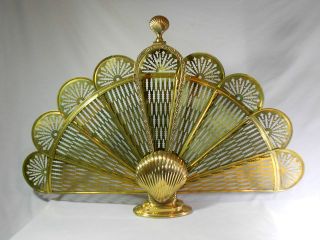Vintage Sea Shell Fireplace Screen Foldable Solid Brass
