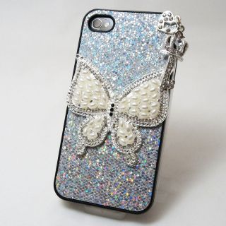 Butterfly Keychain Silver Diamond Bling Hard Back Case Cover for 