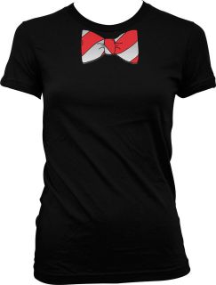   Red And White Striped Bow Neck Tie Funny Hilarious Juniors T Shirt