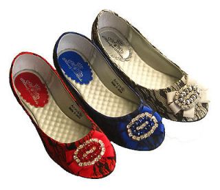 New Womens Round Toe Slip on Ballet Flats Shoes Stones Lace Red Blue 