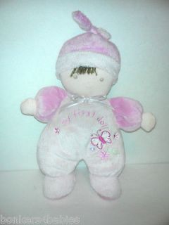 Carters Just One Year My First Doll Rattle Pink Hat Butterfly Bow 
