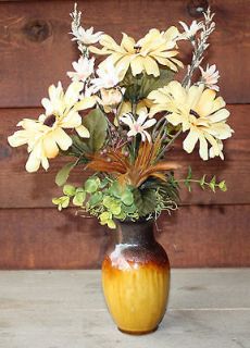 HANDMADE TUSCAN FLORAL FLOWER ARRANGEMENT IN VASE w/ REAL FEATHERS
