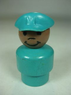 Vintage Fisher Price Little People Turquoise Wooden Pilot Airport 