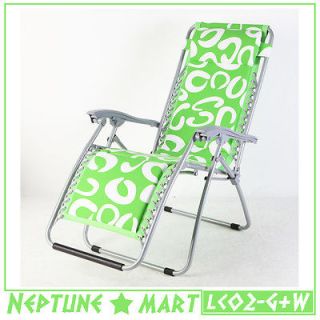   GREEN & WHITE Folding Lounge Chair Leisure Beach Recliner W/Pillow NIB