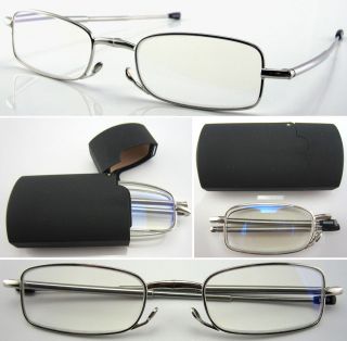 BS009)Metal Folding Reading Glasses+HardCase/Blue Film Coated+1+1.5+2 