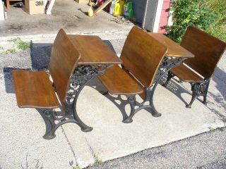 Fold Down Antique School Desks July 15th, 1890 With Extra Wooden 