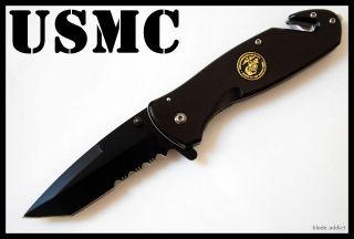 USMC Marines Spring Assisted Tactical Pocket Knife Rescue Tool