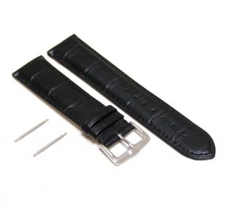 20 mm Black Leather Men Watch Band Strap CROCO Black Fits Fossil Watch 