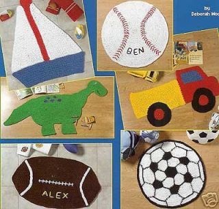   crochet boys rugs PATTERN LEAFLET football; truck; dinosaur