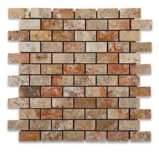   Scabos Honed Finish Brick Pattern Mesh Mounted Travertine Mosaic Tile