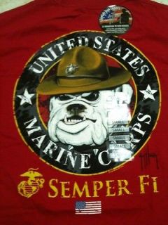 NEW Mens Guy Harvey US Marines Red Bulldog Semper Fi T Shirt Tee 