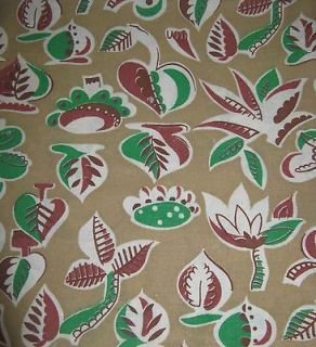 Vtg Flour/Feed Sack Brown/Green Palm Tree Cotton Print Fabric/Material 