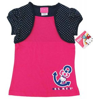 HELLO KITTY Girls Navy Blue Polka Dot Shrug & Pink Shirt NWT