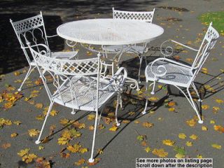   Woodard Wrought Iron Gothic Patio Garden Table & 4 Chairs c1940