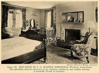 1918 Print L. G. Hadden Residence French Style Bedroom ORIGINAL 