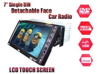 In Dash Single Din 7 TouchScreen Car DVD CD Player Detachable Face 