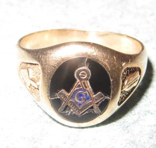 Vintage Mens Masonic 14K Ring Freemason Fraternal Organization Square 