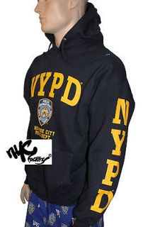 NYPD NAVY NEW YORK POLICE DEPARTMENT HOODIE YELLOW LOGO SLEEVE COPS 