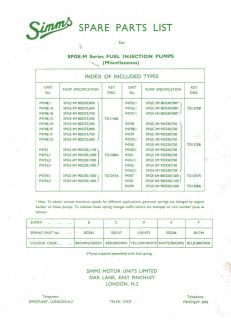   Simms SPGE M Series FUEL INJECTION PUMPS (Miscellaneous) Parts manual