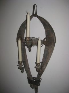Wall Candleabra Candle Sconce Antique Wood Horse Collar Shabby Cottage 