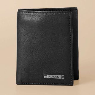 New Fossil Mens Evans Zip Trifold Black Wallet #ML3072001