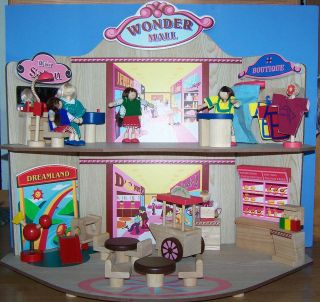 WOODEN WONDER 2 STORY MALL with HAIR SALON BOUTIQUE FAST FOOD TOYLAND 