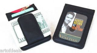New Leather Money Clip Slim Wallet Card Case ID Black