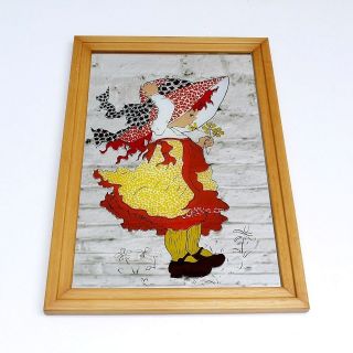   80s Kitsch Large Cute Holly Hobbie Style Girl Framed Picture Mirror