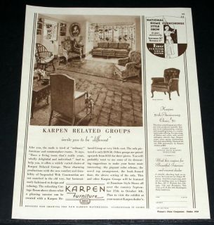 1930 OLD MAGAZINE PRINT AD, KARPEN FURNITURE, RELATED GROUPINGS