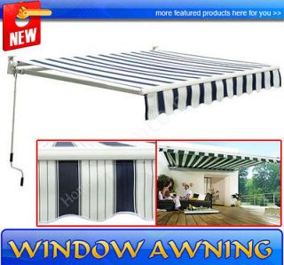   MANUAL 9.8 ft GARDEN PATIO AWNING SUN SHADE CANOPY AWNING Blue White