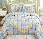 PUFF QUILT Full / Queen or King SET   COTTAGE BLUE YELLOW PLAID 