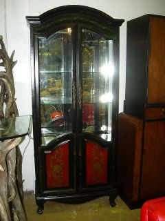   FLORAL COUNTRY ASIAN STYLE LIGHTED CHINA CURIO CABINET CUPBOARD