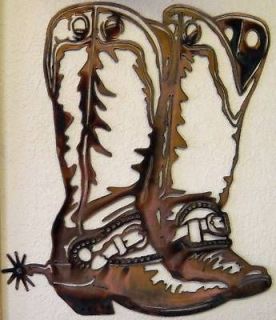 COWBOY BOOTS WESTERN METAL ART RUSTIC CABIN LODGE RANCH HOME WALL 