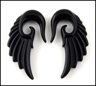   Black Acrylic Angel Wing Design Ear Taper Plugs Gauges (PICK SIZE
